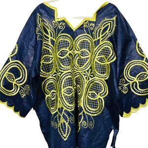 Handmade Embroidered Jacquard Tunic Top Short Sleeve Wide Neck - XXL
